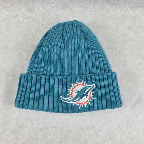 New Era Other - New Era Miami Dolphins NFL Youth Beanie Hat Knit Cap Teal Blue Fleece Lined